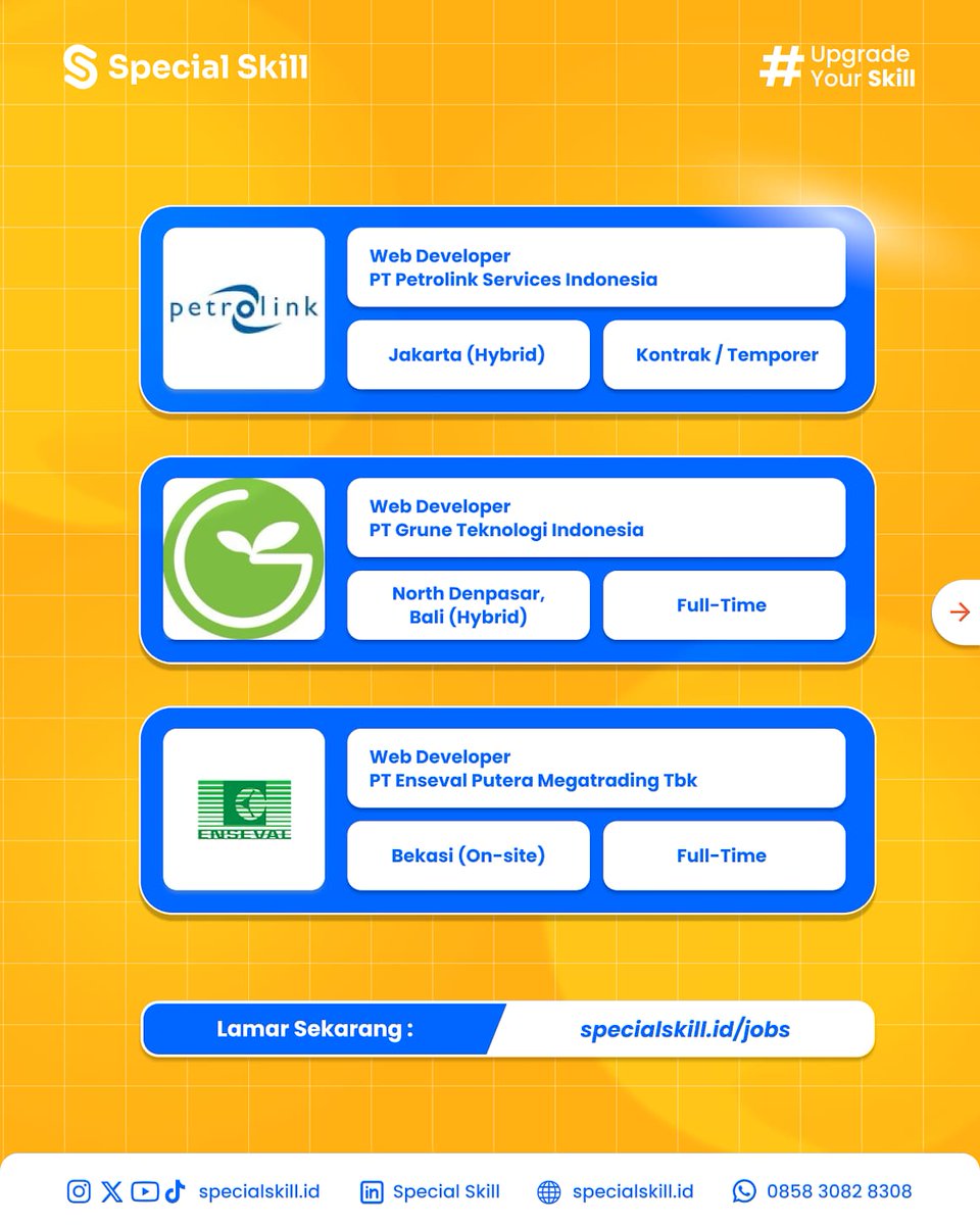 specialskillid's tweet image. Lowongan Kerja Web Developer Terbaru 2025! 💻
Punya passion di dunia Web Development?
Yuk, jangan tunggu lagi!
Klik link di bio atau kunjungi specialskill.id/jobs untuk daftar sekarang dan wujudkan karier impianmu! 🚀
#LowonganKerja #WebDeveloper #KarierIT #LokerJakarta