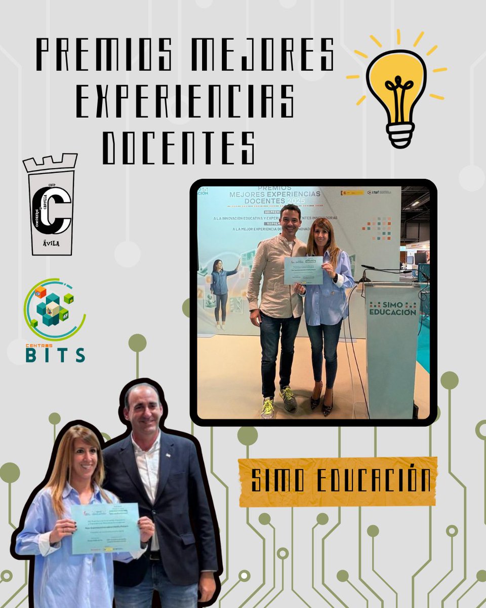CEIPCOMUNEROSAV's tweet image. ¡Orgullo en el cole! 🎉 Nuestros profes Soraya y Fran ganan el 1º premio en @simo por su proyecto “Prevención de inundaciones en la era digital”. Innovar nos hace crecer 💛 @arcipreste2009  @fjmagdafuente #familiaComuneros