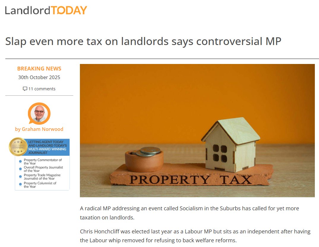 Don't know who this Honchcliff chap is but he is spot on: time for a wealth tax on multiple property ownership and for landlords to pay National Insurance on rental income just like everyone earning a wage—no matter how much wailing and gnashing of teeth from the landlord lobby.