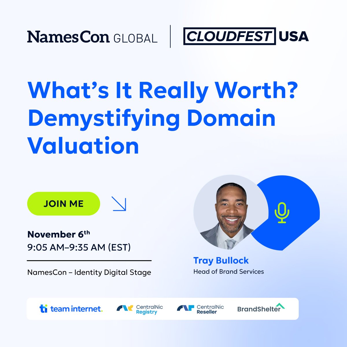 💰 We're excited to share that our very own Tray Bullock is joining a discussion on domain pricing at NamesCon Global &amp; Cloudfest US next week!

Join Tray and fellow experts to dissect the actual drivers behind a domain's monetary worth.

#DigitalAssetValue #NamesConGlobal