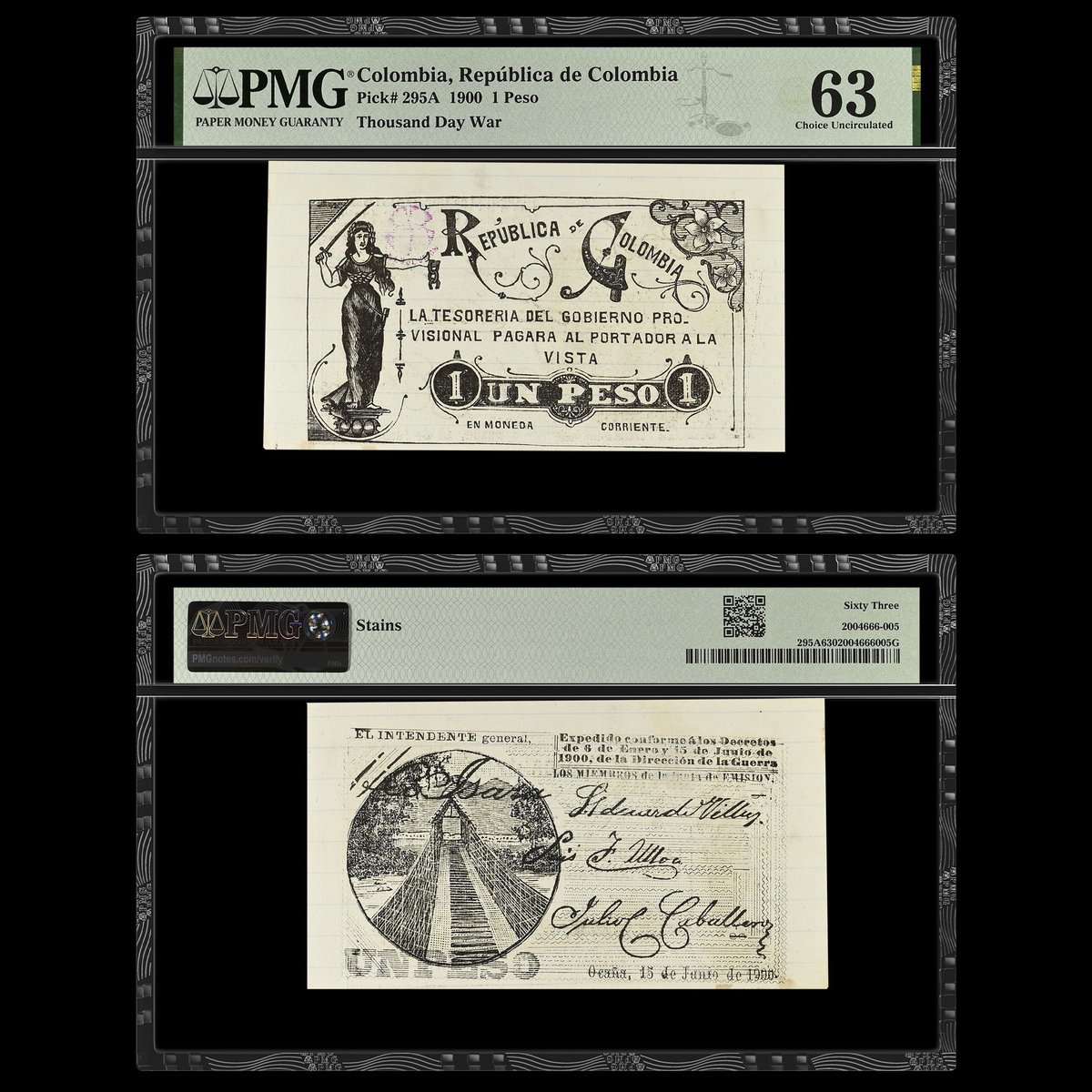 PMGnotes's tweet image. Note of the Day: For #ThrowbackThursday, here is a Colombia 1900 1 Peso from the civil war known as the Thousand Day War. You can find this note in a Heritage Auctions sale in November: tinyurl.com/5xcx4wcv #rarenotes #currency #colombia #civilwar #papermoney