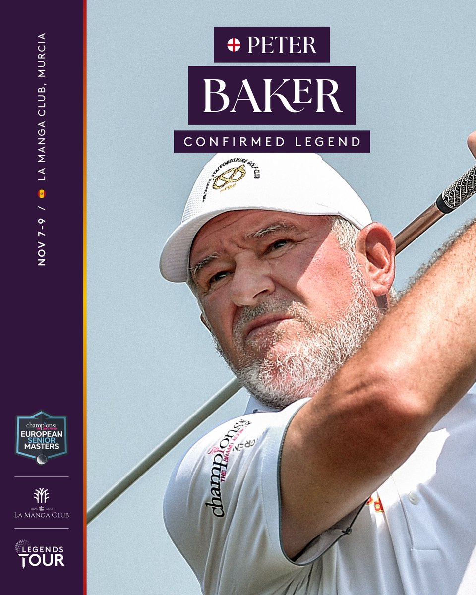 euLegendsTour's tweet photo. Your host is confirmed 🏴🔥
Ryder Cup star Peter Baker returns to host the Champions UK plc European Senior Masters at La Manga Club, Murcia ⛳️
7–9 November 2025 🇪🇸
#euLegendsTour #SeniorMasters #PeterBaker #LaMangaClub #GolfLegends https://t.co/1w7vFkqVvm