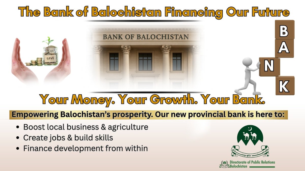 DigitalDGPR2024's tweet image. A landmark step for the province! The creation of the Bank of Balochistan marks a new era of financial independence for Balochistan. 

Dive into the details here: dpr.gob.pk/the-creation-o…

#Balochistan #FinancialIndependence #Pakistan #BalochistanBank