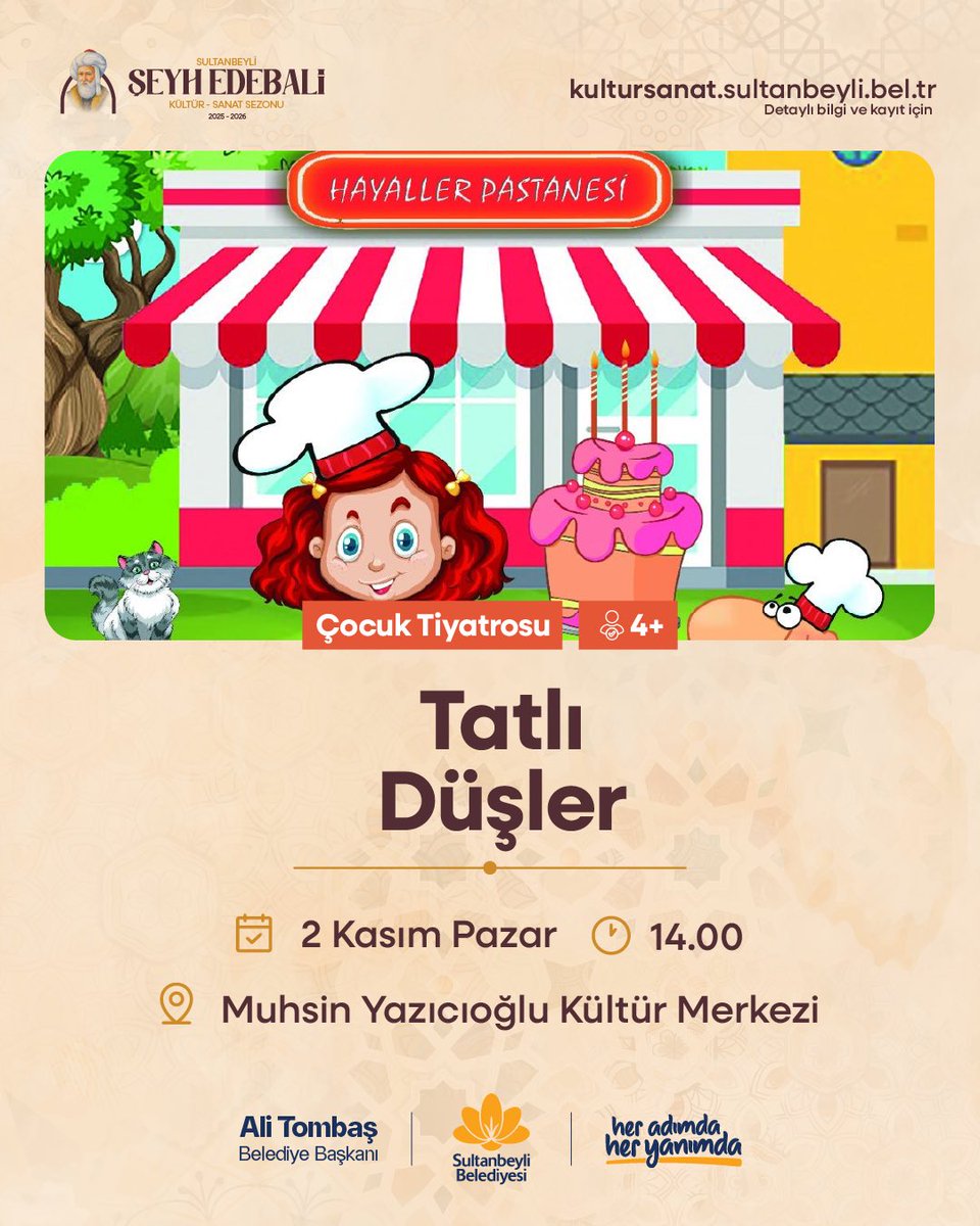 Bu hafta sonu tiyatrolarımız çocuklarımızla buluşuyor. 🎭

Cumartesi ve Pazar günü sahnelenecek birbirinden güzel tiyatrolarımıza tüm çocuklarımızı ve kıymetli ailelerimizi bekliyoruz. 💫

Bilgi ve Kayıt: kultursanat.sultanbeyli.bel.tr