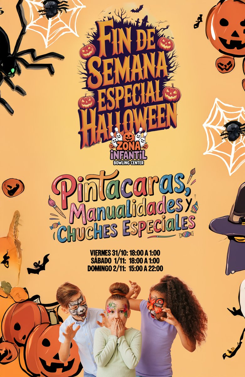 Bowling__Center's tweet photo. 🎃 ¡Celebra el fin de semana de Halloween en la zona infantil de Bowling Center! 👻
🎯 Bowling Center te espera este Halloween para vivir una fiesta que los peques no olvidarán.
¡Ven disfrazado y disfruta de un fin de semana lleno de magia y diversión! 🕸️ https://t.co/e3ukGtIMbH