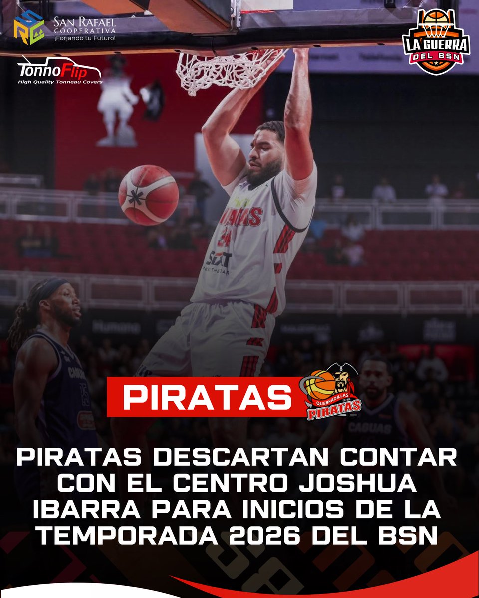 #BSNPR | OFICIAL: El centro y reserva de los Piratas de Quebradillas, Joshua Ibarra no estará desde el inicio de la temporada 2026 con la franquicia tras decidir firmar en Indonesia.

📝 La franquicia explicó que el jugador recibió una oferta que triplica su compensación en