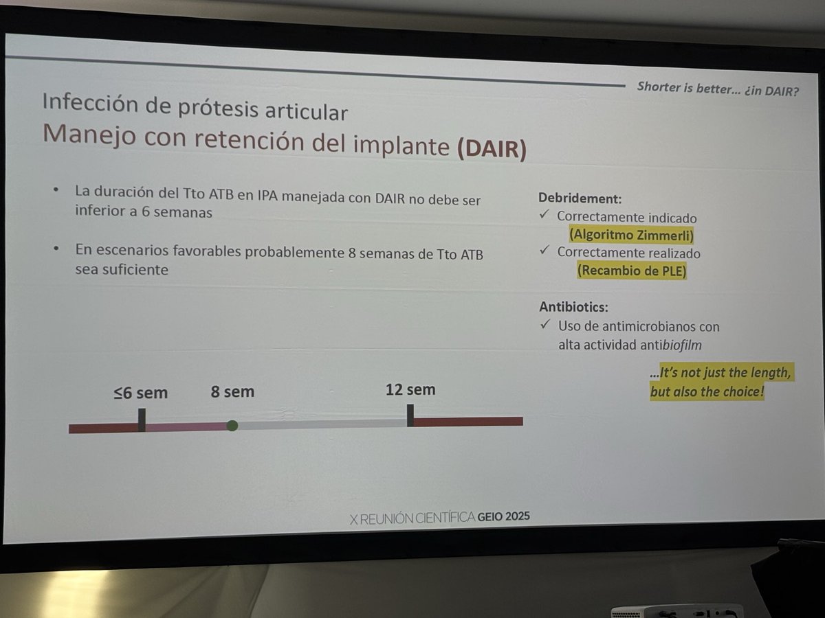 jdelpoleo's tweet image. X Reunión GEIO 2025. Mikel Mancheño. Shorter is better también en IOA? “It’s not only the length but also the surgical procedure and the antimicrobial choice” @GeioSeimc @SEIMC_