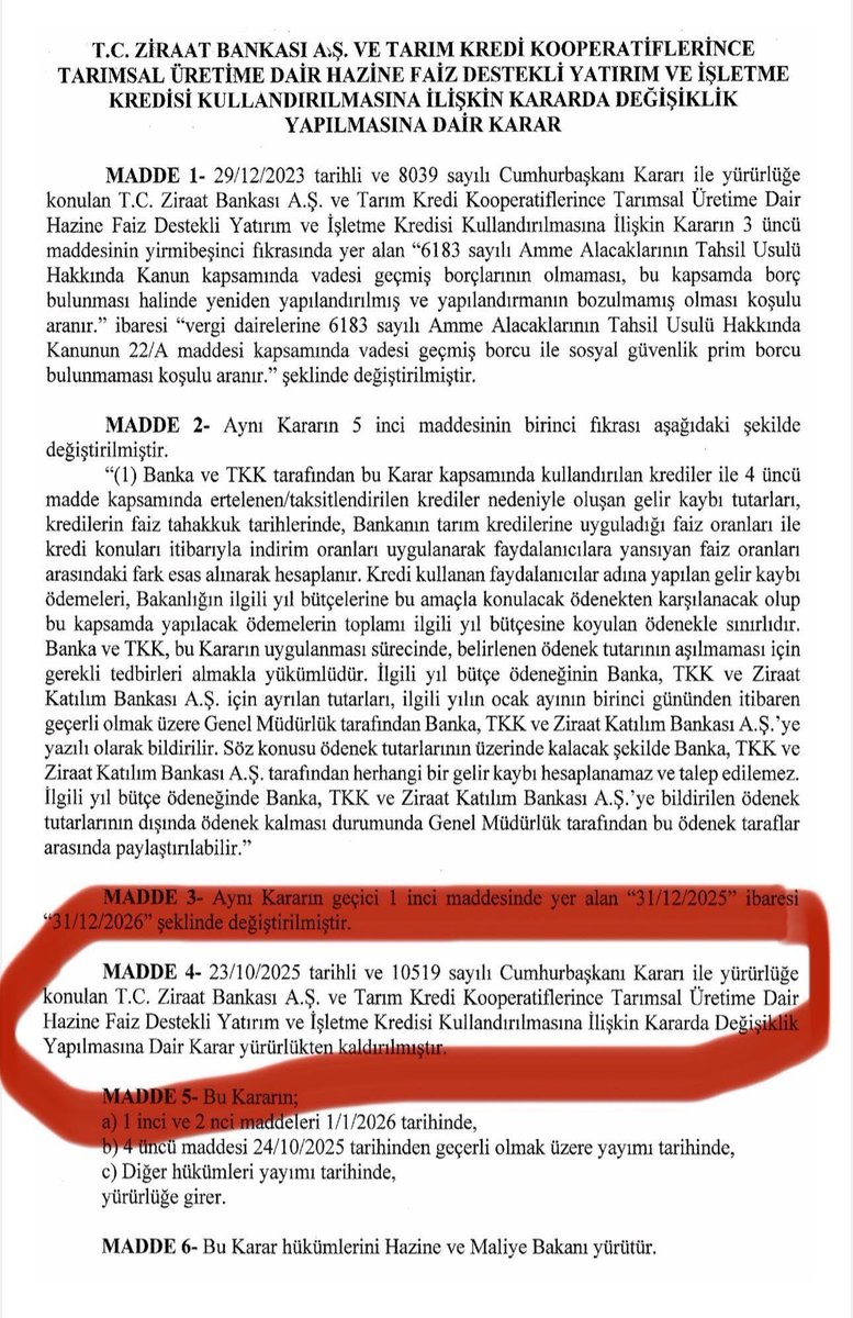 “Zirai kredilerde geri adım atıldı” iddiası doğru değil.
📌 24 Ekim kararı iptal edildi ama faiz oranları değişmedi.
📌 Süre sadece 2026 sonuna kadar uzatıldı.
Yani çiftçinin faiz yükü aynı, destek oranı daha düşük.
Gerçek destek üretimde! 🌾
#İsmailÇoker