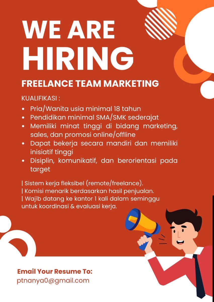 yurcaca's tweet photo. #loker #lokerfreelance #infoloker #lokerjakarta #lokerjakut https://t.co/oMOH5pF9GK