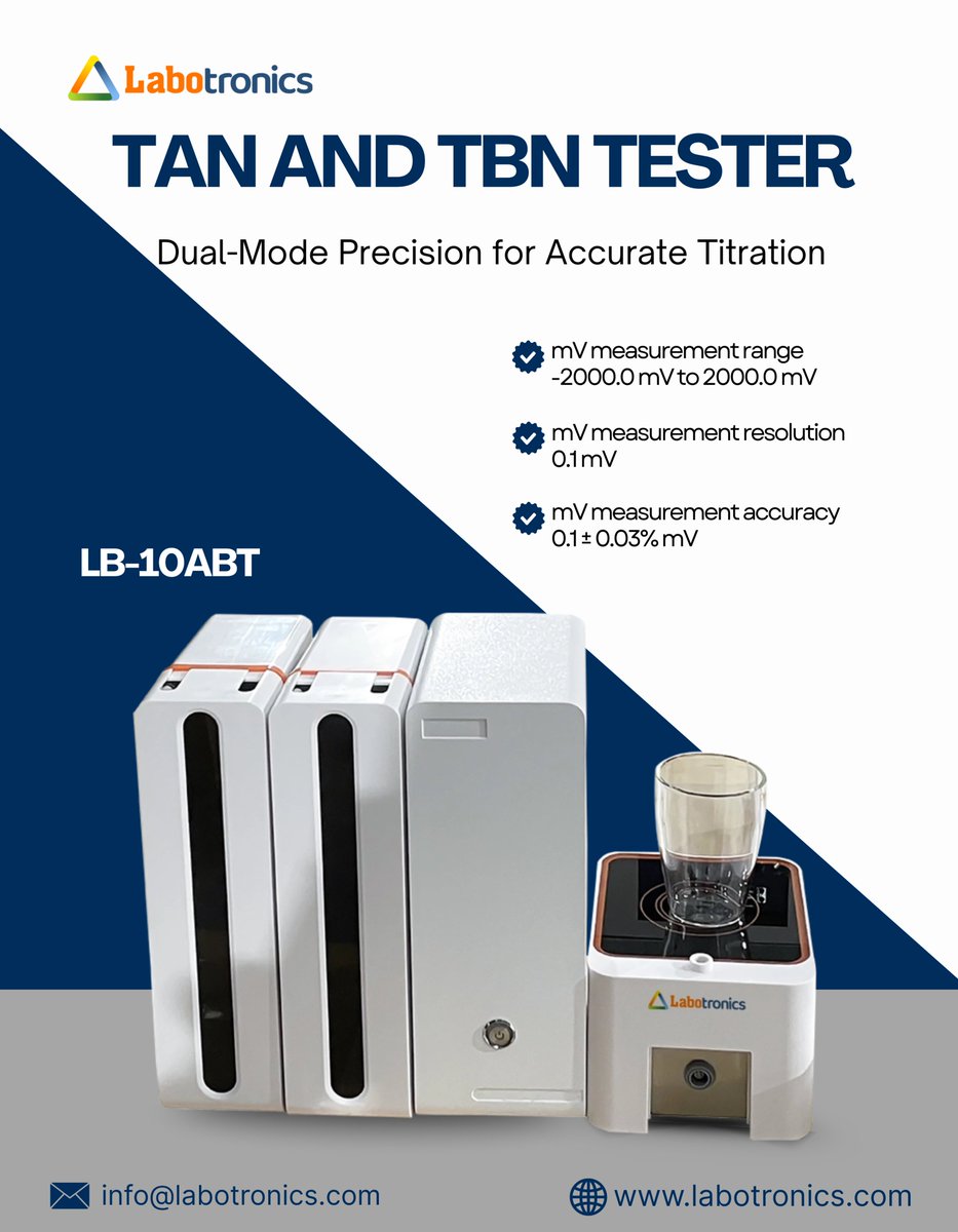Labotronics's tweet image. Labotronics TAN &amp;amp; TBN Tester LB-10ABT delivers precise acid &amp;amp; base number testing for petroleum samples. Ideal for refineries and QC labs. ⚗️

📧 info@labotronics.com
🔗 labotronics.com/tan-and-tbn-te…

#Labotronics #TANTBNTester #OilAnalysis #LabEquipment #QualityControl