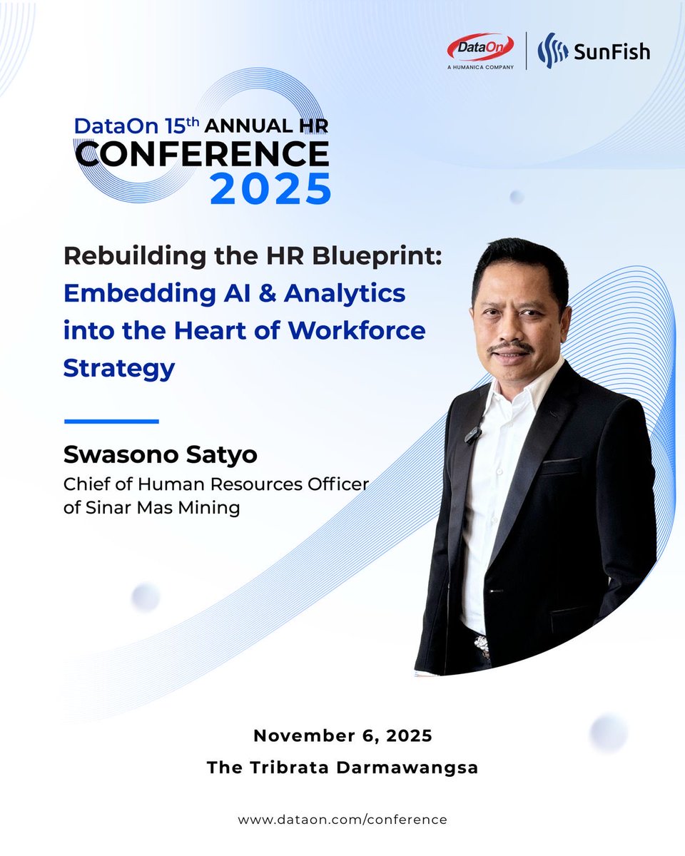 Techconnectid's tweet image. I’m truly excited to join the DataOn 15th Annual HR Conference 2025, with theme
“Rebuilding the HR Blueprint: Embedding AI & Analytics into the Heart of Workforce Strategy.”
📅 November 6, 2025
📍 The Tribrata Dharmawangsa, Jakarta
Register Now at dataon.com/conference