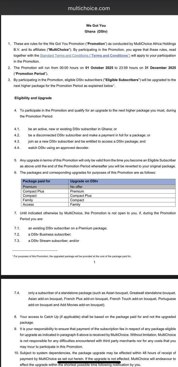 One thing I just realized is that even though DStv removed the end date for the promotion it offered to Ghanaian subscribers in the FAQ document, it still kept the date in the terms and conditions document. The terms and conditions are obviously more binding than the FAQs. So
