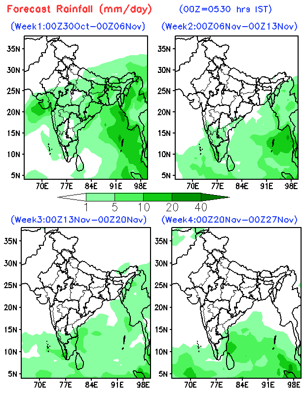 allindiaweather's tweet photo. Next 4 Weeks rainfall forecast by IMD model. https://t.co/nZwsIobaGU