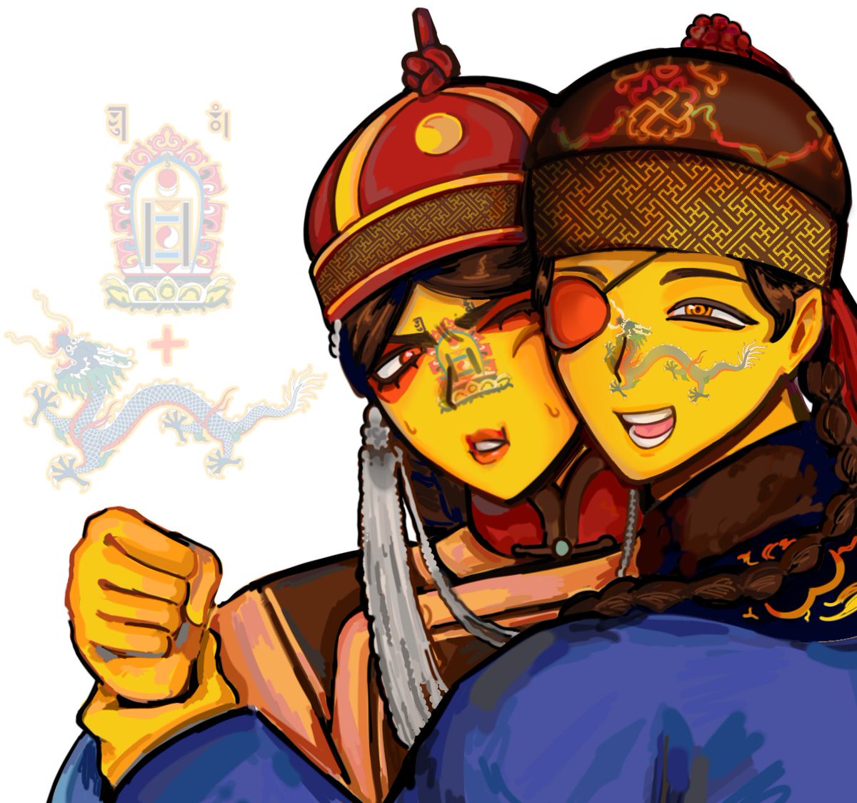 Meloo_Twist's tweet photo. Qing dynasty x Outer mongolia (bogd khanate)
#CountryHumans https://t.co/cFZ4R6xbEm