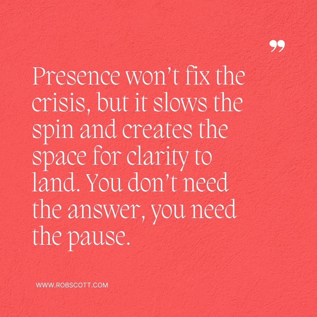 rob_scott's tweet photo. Presence won’t fix the crisis.
But it will slow the spin.
Because when everything feels urgent,
your nervous system goes into overdrive,
and clarity disappears.
Presence doesn’t make the chaos vanish.
It makes you spacious enough to respond with intention.
One breath.
One pause.
One moment of awareness in the middle of the storm.
That’s not weakness.
That’s leadership.
What clarity might land if you gave it just a little more space?