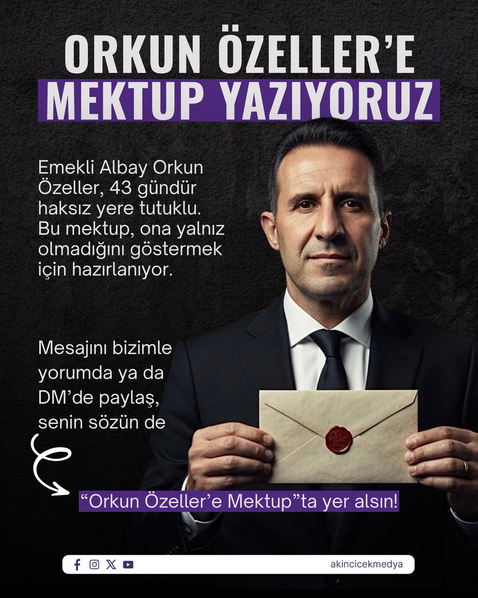 Bu mektup, Orkun Özeller’e moral vermek ve yanında olduğumuzu hissettirmek için hazırlanıyor.

💬 Sen de mesajını bizimle paylaş, bu ortak mektupta senin sözün de yer alsın.

#OrkunÖzellerYalnızDeğildir #OrkunÖzeller