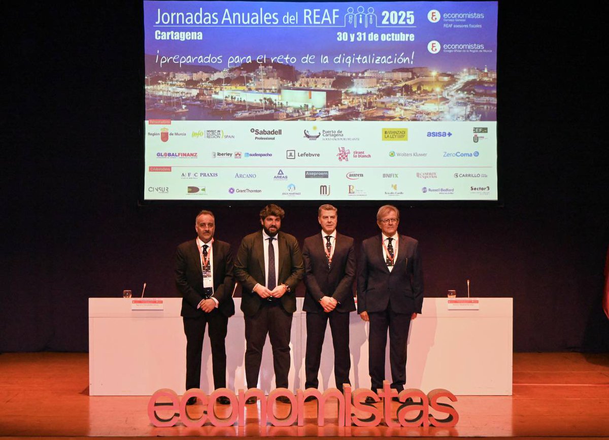 400 economistas y asesores fiscales de toda España se reúnen en Cartagena durante las Jornadas Anuales de <a href="/REAF_CGE/">REAF</a>.

La economía de la #RegióndeMurcia crece con fortaleza y estabilidad gracias a los ciudadanos, al tejido empresarial y a una gestión responsable del Gobierno