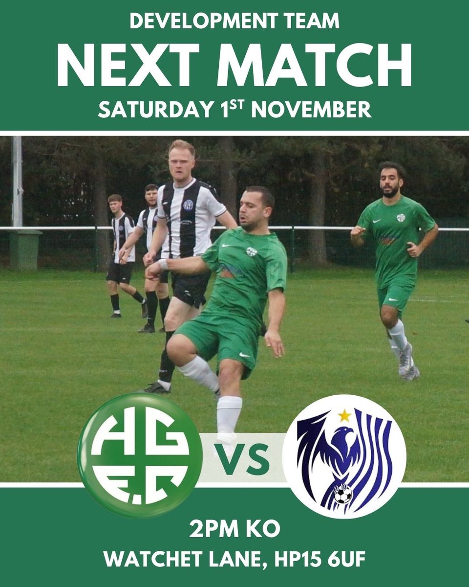 NEXT GAME: HOLMER GREEN DEVELOPMENT VS EMERSON VALLEY FC🔥

This weekend our Development Team face Emerson Valley FC, home at Watchet Lane for a 2pm KO. 

Make sure to come along and show your support 💚

#greenarmy
