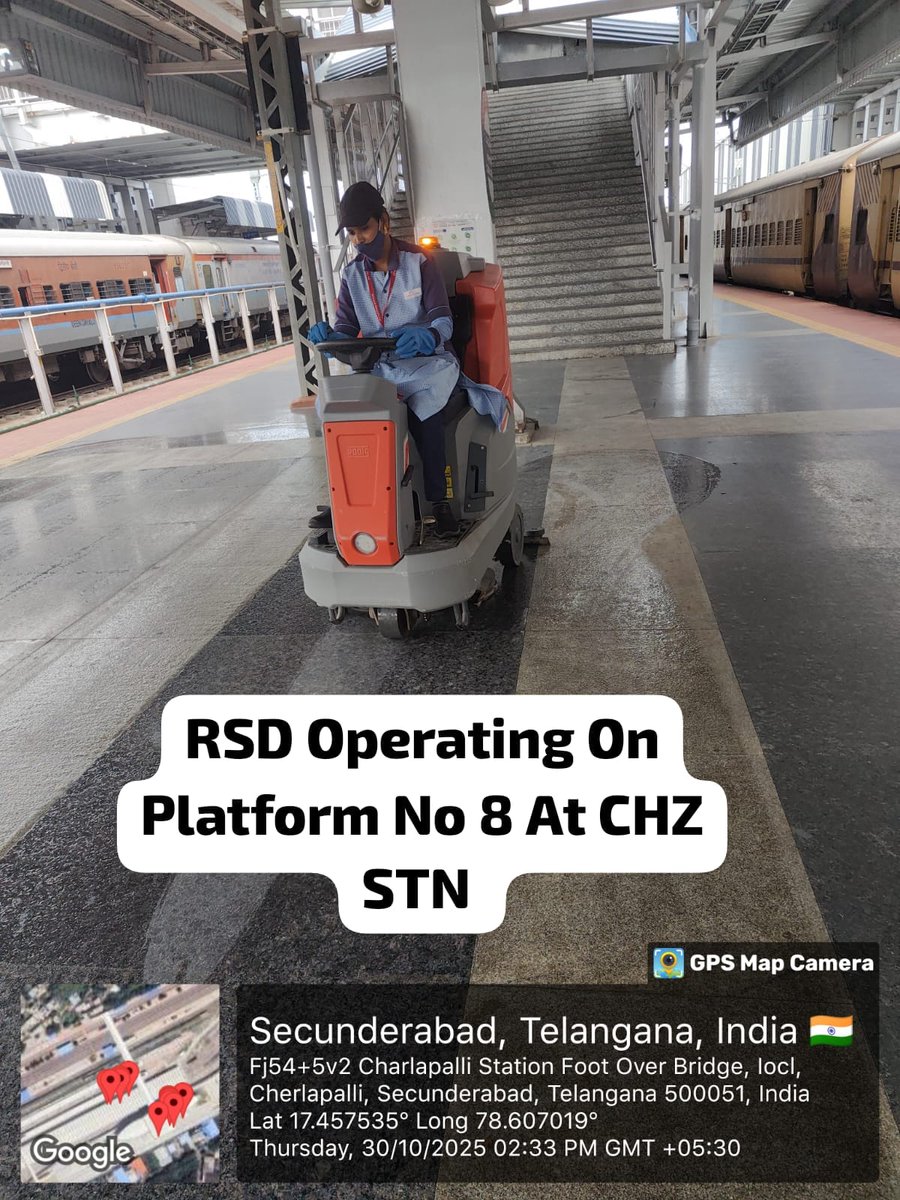 srdenhmsc's tweet photo. Regular cleaning operations are being carried out at Cherlapalli Station, ensuring hygiene and safety for passengers.  
#SpecialCampaign5_0 https://t.co/oSICQY4qFL