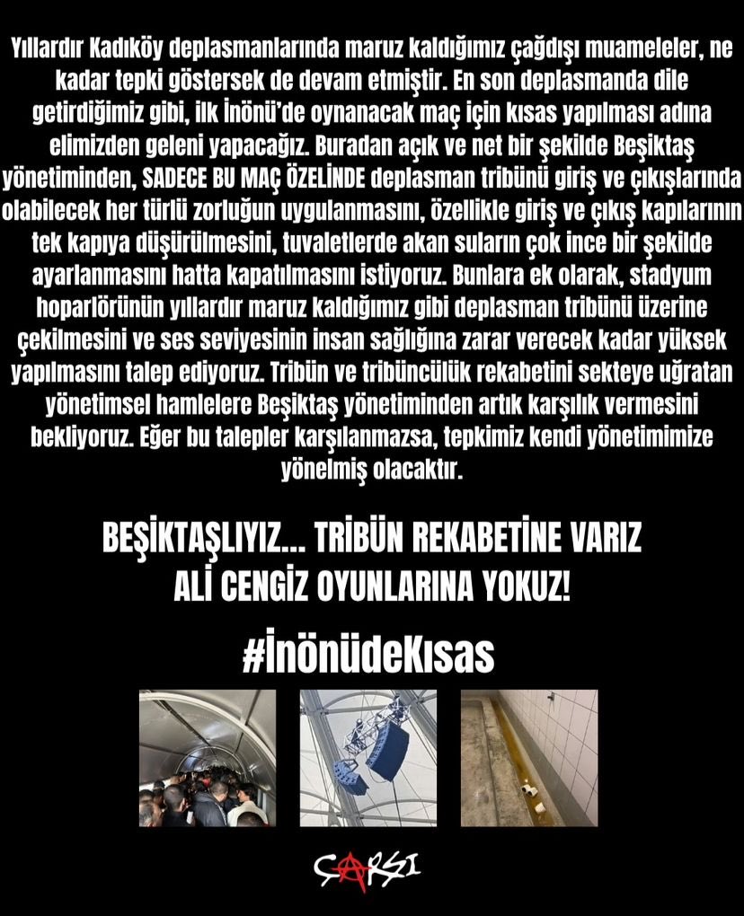 BEŞİKTAŞ YÖNETİMİNDEN TALEBİMİZDİR! #İnönüdeKısas