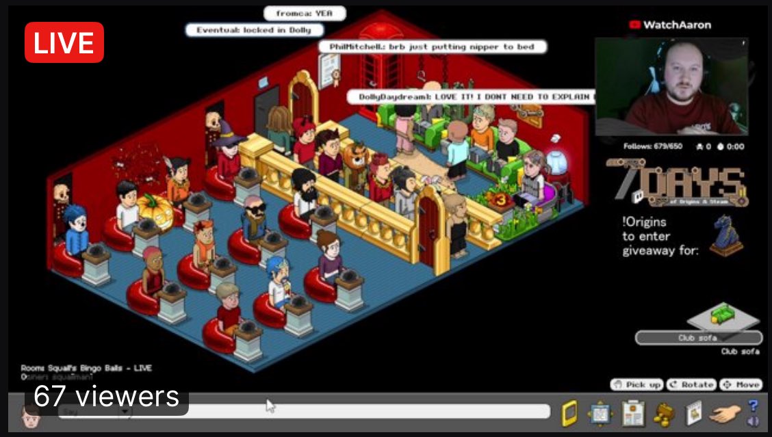 Last night was unreal. 

Thank you to everyone from the <a href="/HabboOrigins/">Habbo Hotel: Origins</a> community who joined us on Twitch &amp; in game for “Squall’s Bingo Balls”! Congrats to all the winners!

What a surreal evening and I’m very grateful for the support. ❤️