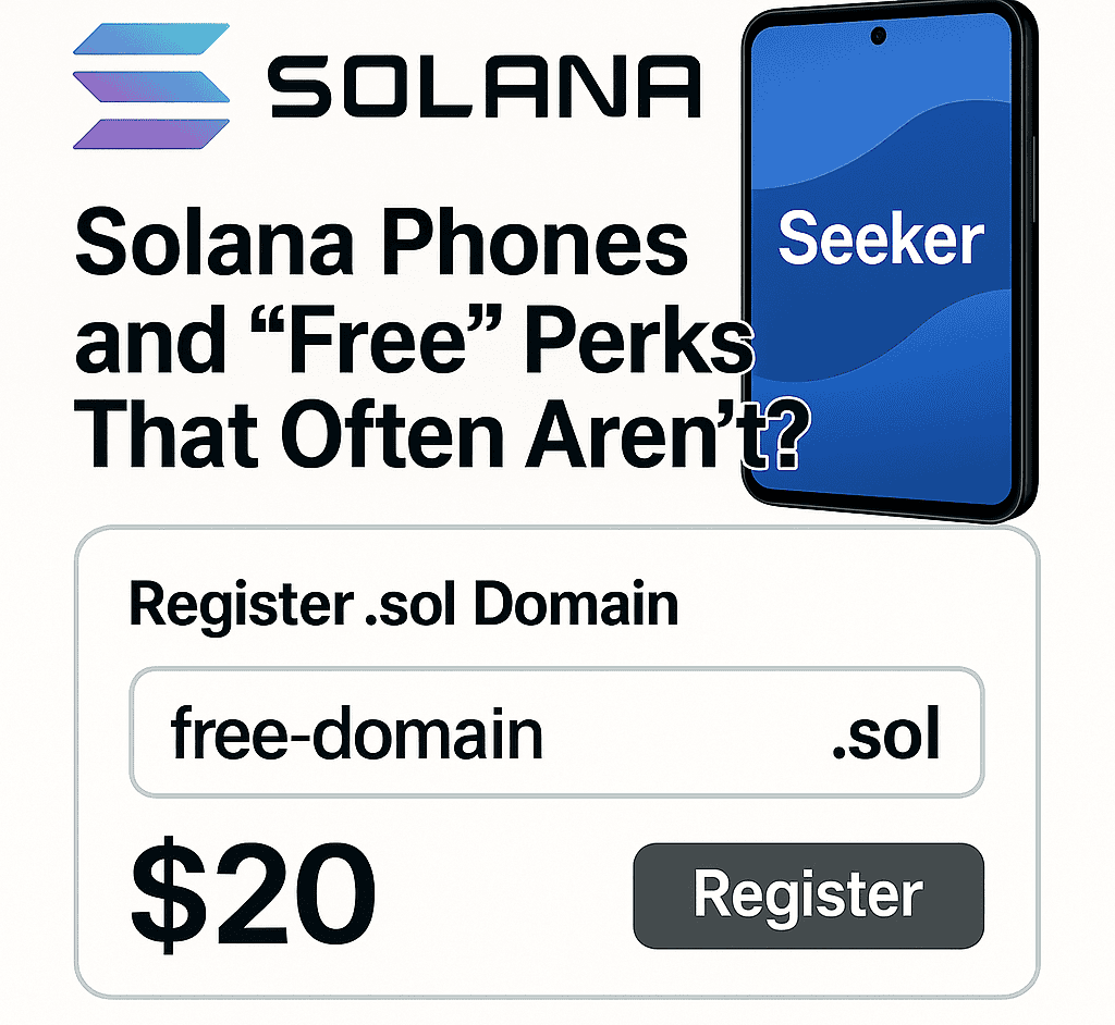 MetaadvisorEU's tweet photo. Solanaโs Seeker phone promised free perksโฆ but users report:
๐ฑ โFreeโ app = email signup
๐ โFreeโ .sol domain = $20
๐บ๐ธ Perks locked to US
Free should mean free.
More on https://t.co/1N9FKY4itv
#Solana #Seeker #CryptoPhone #Web3 https://t.co/FGHHpAVX0c