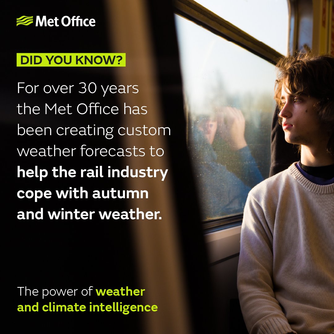 metoffice's tweet photo. Did you know? 🚉
Our weather forecasts help keep trains running with bespoke forecasts.
#WhenItMatters https://t.co/SFnPxQ4K5f