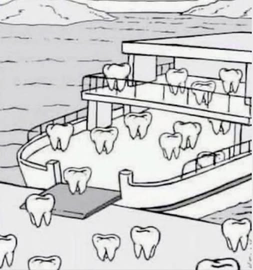 SaxonMS1's tweet image. This puzzle requires a bit of word-play. It had me scratching my head. Clue: two words #teeth #cartoon #PuzzleFun #WritingCommunity