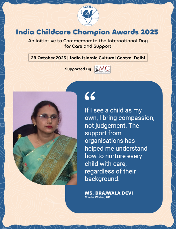 Nationalforces_'s tweet photo. Voices of Champions: Celebrating India’s Childcare Heroes 🌟
The India Childcare Champions Awards 2025, hosted by FORCES with Mobile Creches, honoured hundreds of crèche workers who nurture the nation’s future—celebrating care, compassion, and community.
#ICCA2025 #ThoseWhoCare https://t.co/lWGSdH9nNs