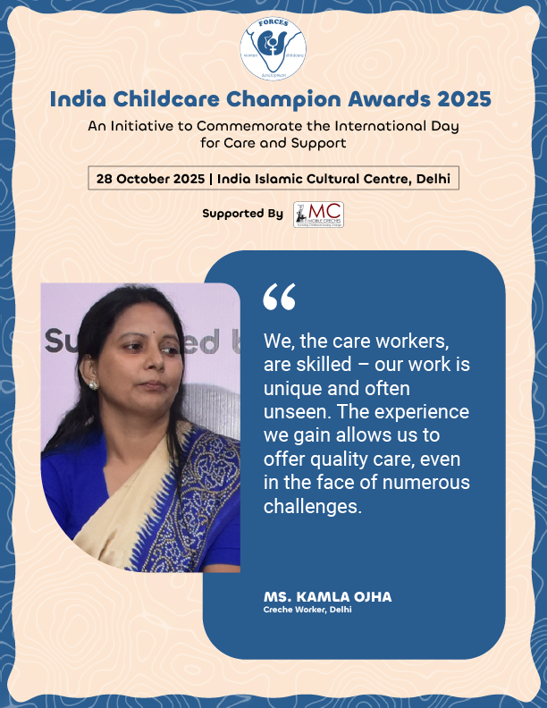 Nationalforces_'s tweet photo. Voices of Champions: Celebrating India’s Childcare Heroes 🌟
The India Childcare Champions Awards 2025, hosted by FORCES with Mobile Creches, honoured hundreds of crèche workers who nurture the nation’s future—celebrating care, compassion, and community.
#ICCA2025 #ThoseWhoCare https://t.co/lWGSdH9nNs