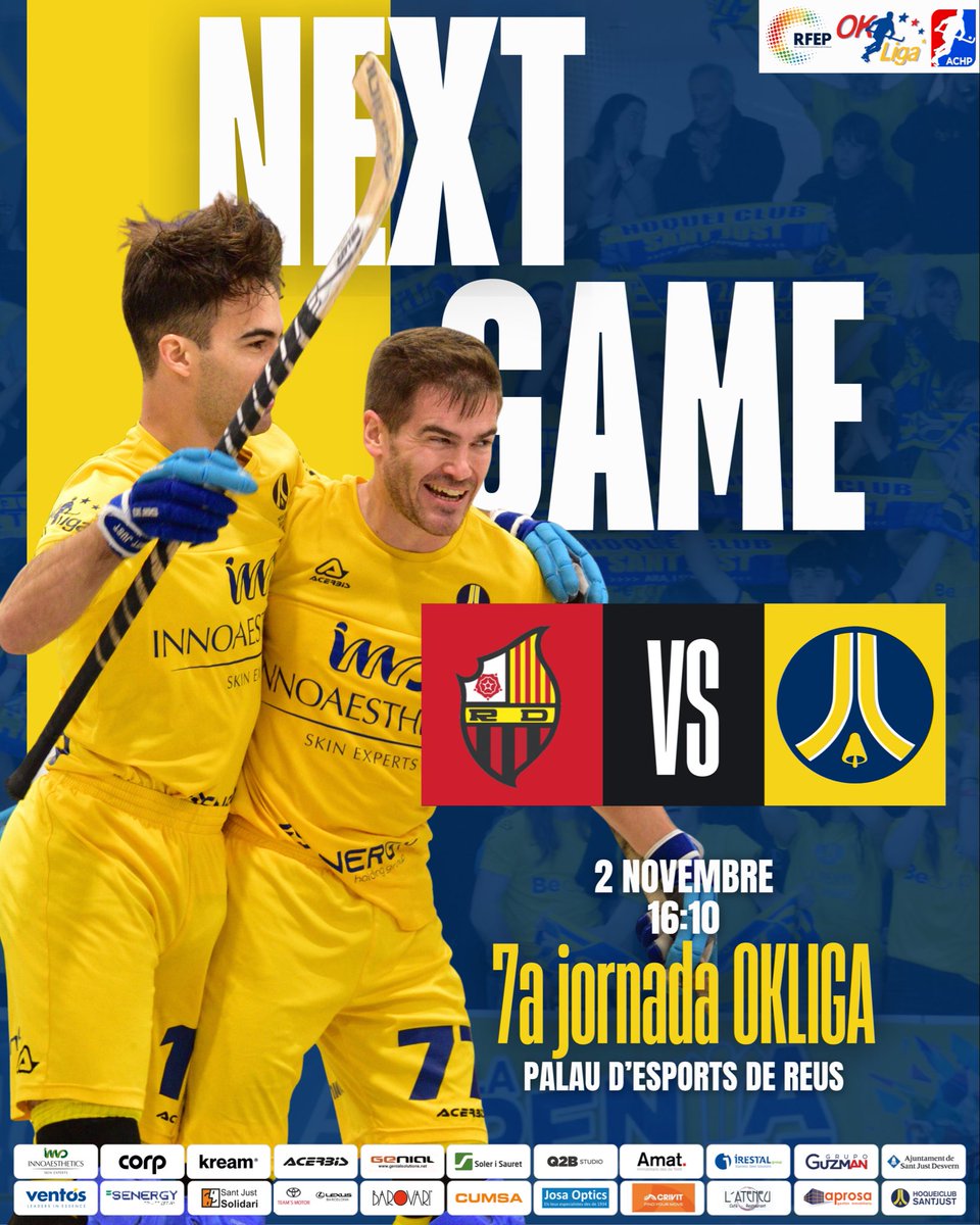 𝟕𝐚 𝐉𝐨𝐫𝐧𝐚𝐝𝐚 𝐎𝐤𝐋𝐢𝐠𝐚 💪🏼

<a href="/ReusDeportiu/">Reus Deportiu</a> 🆚 Innoaesthetics HC Sant Just

🗓️ Diumenge 2 de novembre
⏰ 16:10
📍Palau d’Esports de Reus
📺 En directe per <a href="/laxarxames/">La Xarxa+</a> 

<a href="/lavalldeverc/">La Vall de Verç</a> <a href="/radiodesvern/">Ràdio Desvern</a> 

#okliga #hoqueipatins #hockeypatines #santjustdesvern