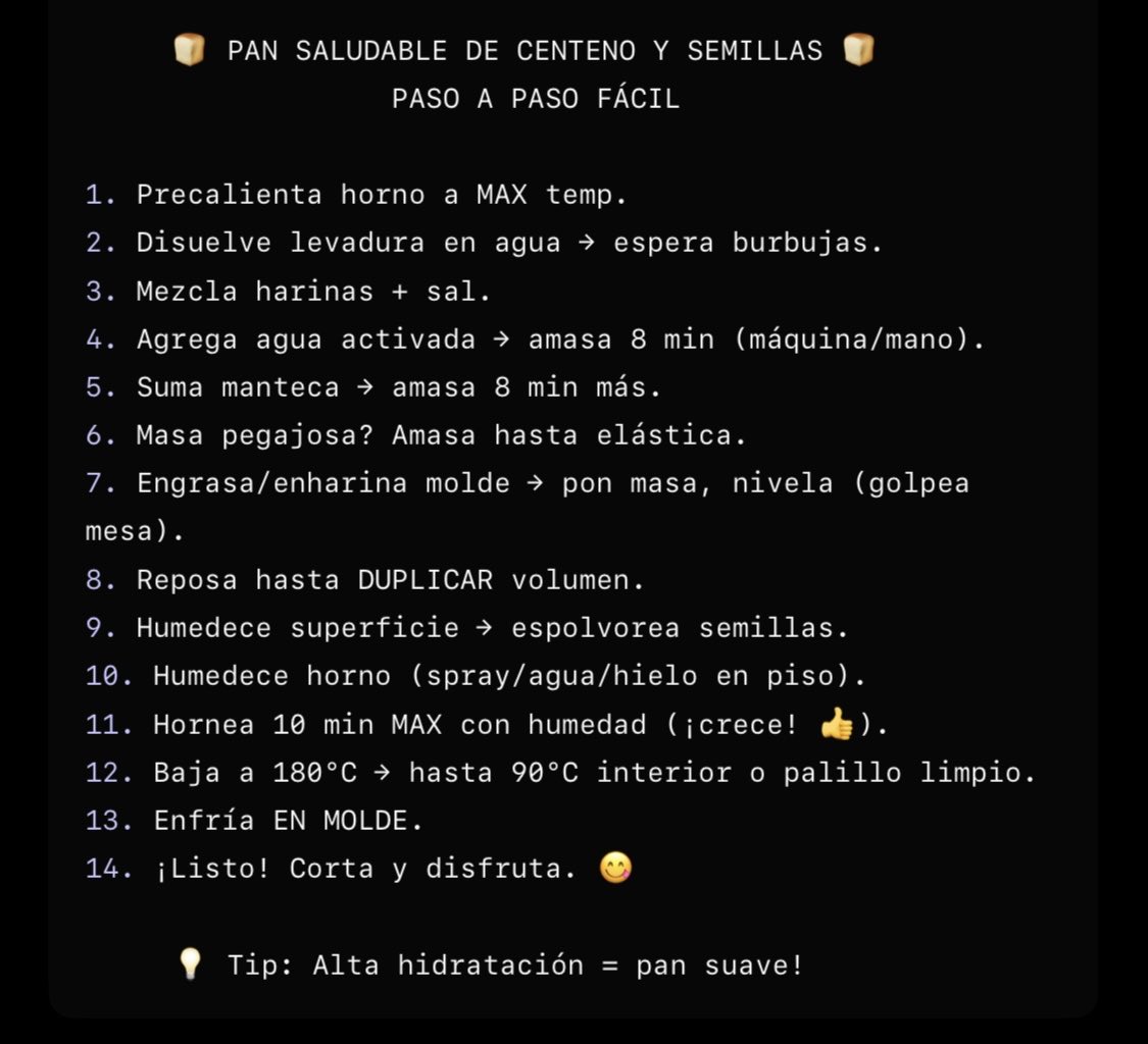 Muchas gracias a todos los que de una u otra manera se sumaron a compartir este pancito, les adjunto la receta y espero sus fotos y dudas para que no tengan que comprar nunca más un pan de mala calidad y costoso en algún supermercado. Adjunto fotos con receta, compartan‼️ Sean