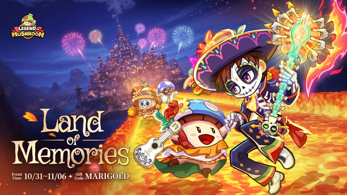 #NEWEVENT
🎃As candlelight dances in the breeze on Halloween eve, let's step into the Land of Remembrance and embark on a heartfelt seasonal adventure.
🎁GIFT CODE: MARIGOLD (valid until 11/30/2025) 
⏰Event time: 10/31/2025 - 11/06/2025

🌟NEW REWARDS🌟
Artifact[Skeletal Bloom]