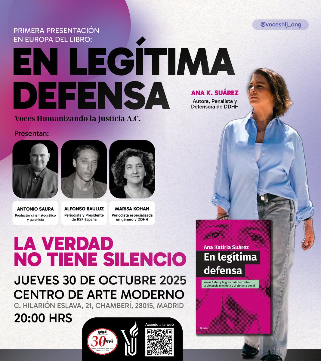 Todo un honor para mí presentar hoy el libro de <a href="/anakatiria/">Ana Katiria Suárez</a> "En legítima defensa" y charlar con esta increíble mujer y abogada sobre violencia institucional y defensa de las mujeres. 
Si estás en #Madrid, no te lo pierdas!