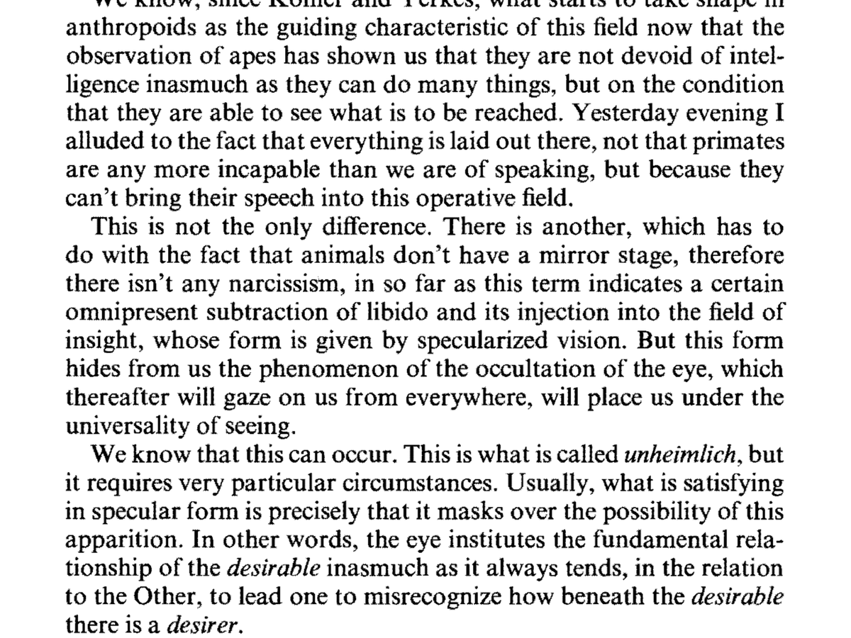 PervertGuide's tweet image. The animal has speech, attention, interiority, intelligence, soul. One major distinction is the gaze. God chose us not the Djinn. The animal cannot raise its speech to the field of the gaze. It’s speech cannot wander around the eye. So also no narcissistic investment in its image