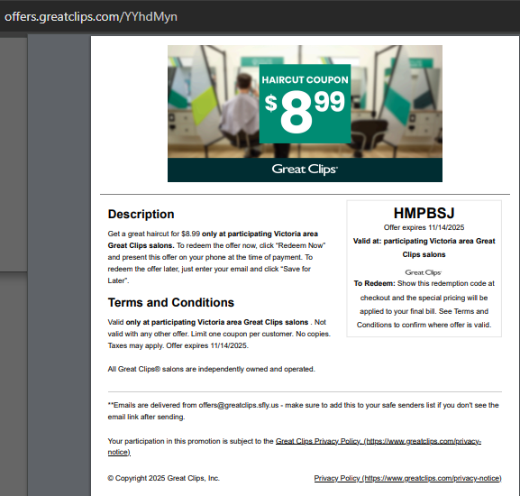 HaircutsCoupon's tweet photo. $5 Off Haircut Coupons For Great Clips November 2025. $8.99 Off Grear_Clips_Coupons 2025 Printable In-Store. 
https://t.co/K1GxnvLENu https://t.co/Ms0w1pfIvz