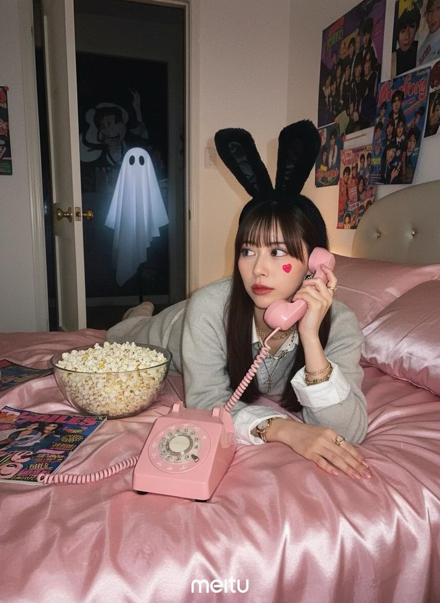 aya_nuu719's tweet photo. https://t.co/XLX9ymX5Ku

#ロマンチック通話中におばけが乱入
 #AIホラー映画風 
#ハロウィン https://t.co/QroMS8NRYE