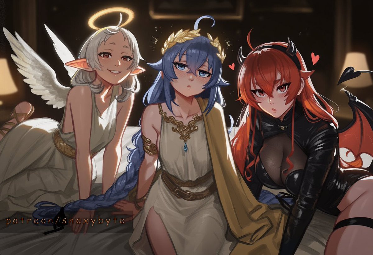 snaxybyte's tweet image. Rudeus sure is lucky. Every Halloween his wives have a second Halloween costume specifically for the bedroom. 

Angel Sylphie, Divine Goddess Roxy, and Demon Eris 

#MushokuTensei