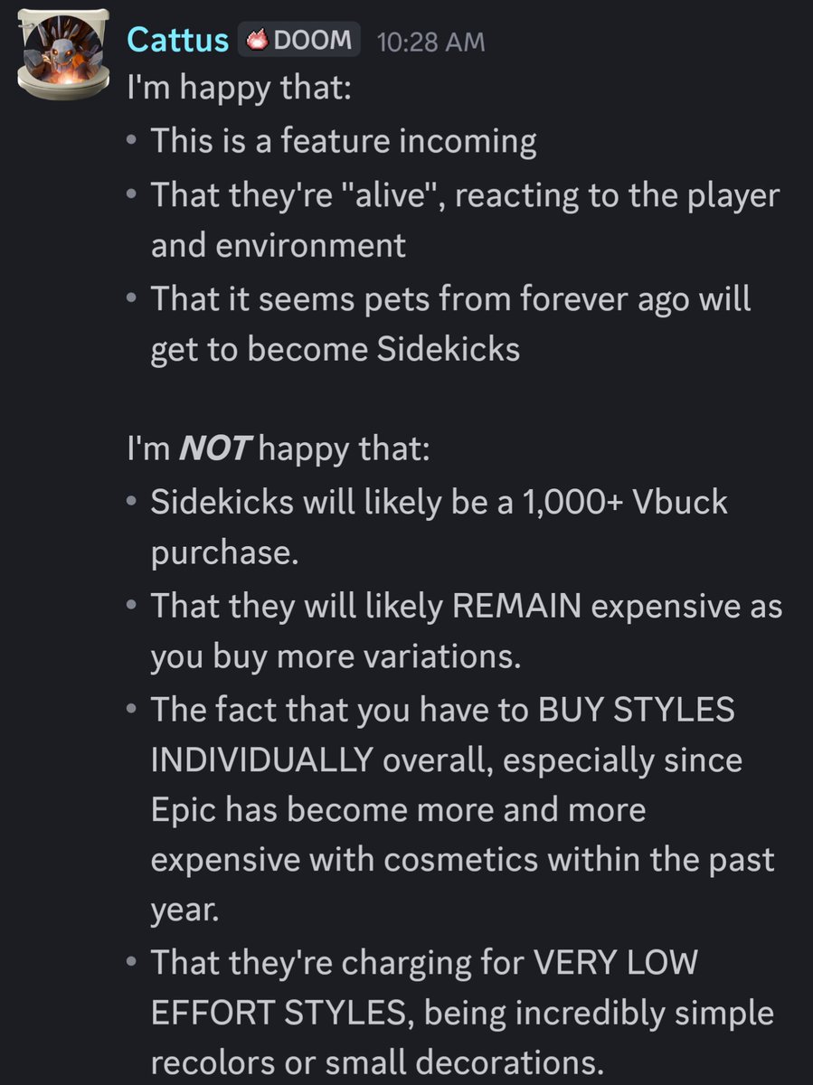 This'll be the last thing I say about the new Sidekicks idea they're bringing for now.
I like it, but everything about it is rubbing me the wrong way and honestly is worrying me about the future of Fortnite and the way it sells cosmetics.