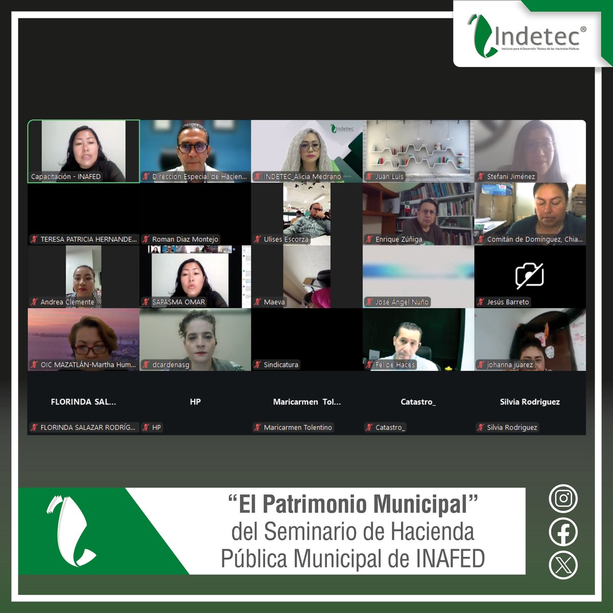 INDETEC impartiendo Sesión 6. “El Patrimonio Municipal” del Seminario de Hacienda Pública Municipal de INAFED. 28 de octubre de 2025