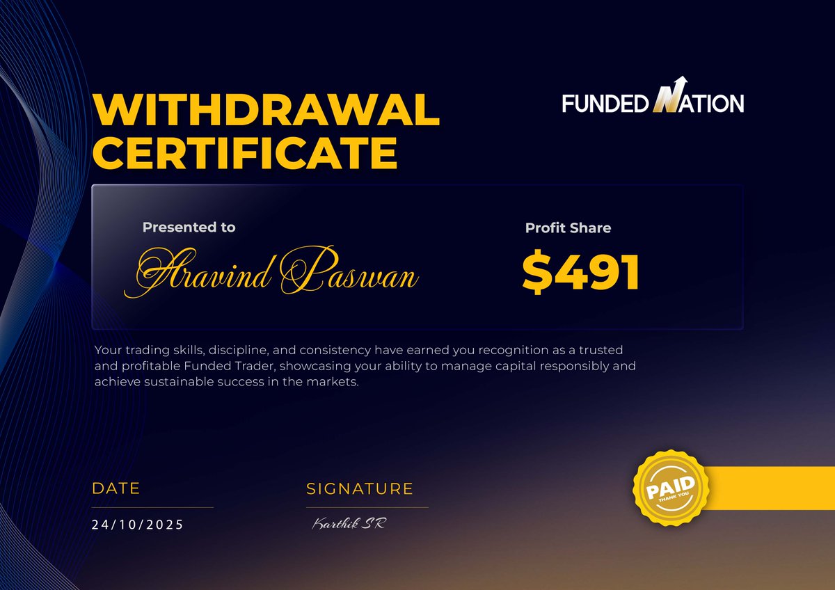FundedNation's tweet image. Proof over promises. Another payout completed successfully! This is what consistency and discipline look like.

Keep going, traders — your payout could be next!
#FundedNation #TradingCommunity