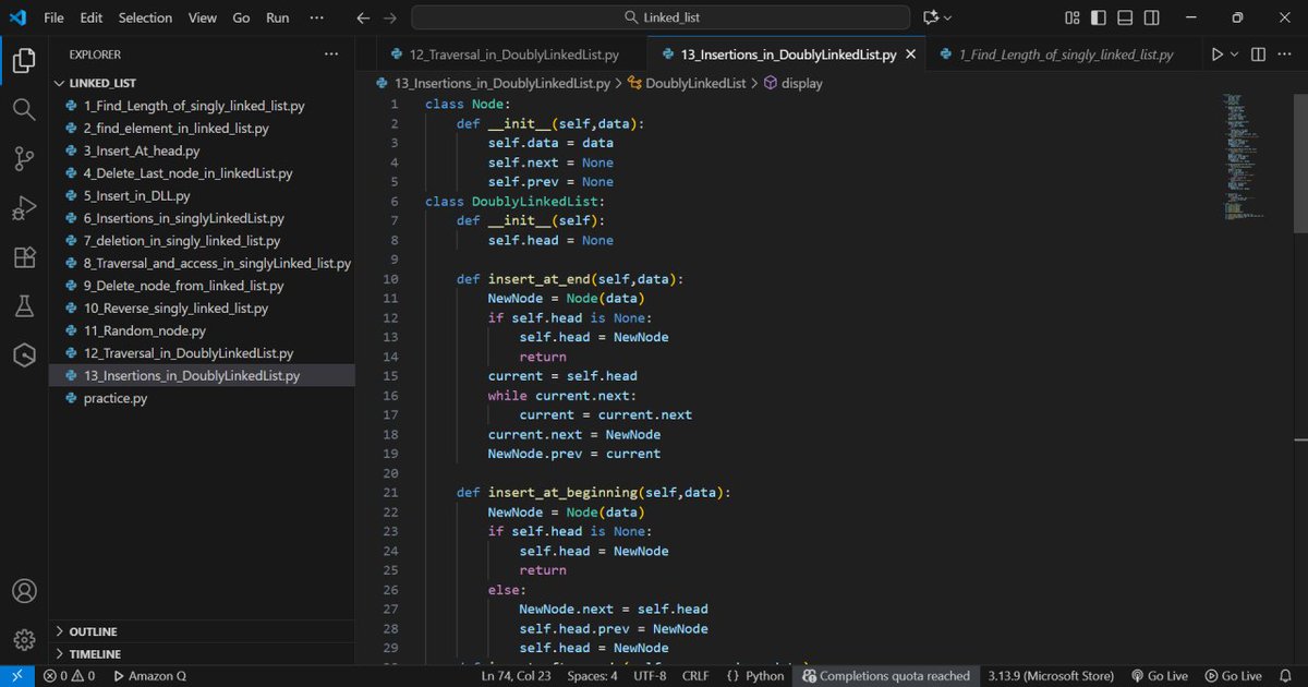 DK_Coder_Girl's tweet image. 🚀 Built a train… in Python! 🐍
Not the kind that runs on tracks, but a Doubly Linked List that moves forward &amp;amp; backward like a pro! 🔁
💡 Insert at start, end, before, after, or anywhere you want — just like managing train coaches 🚆

📂 GitHub repo:github.com/DishaK0815/DSA…