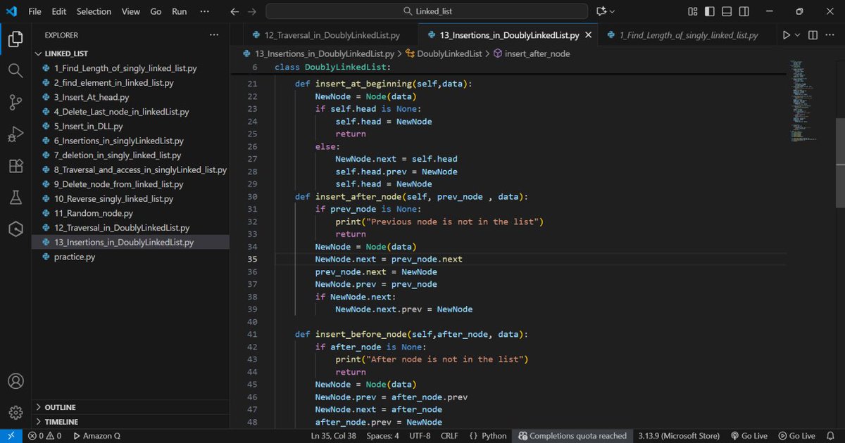 DK_Coder_Girl's tweet image. 🚀 Built a train… in Python! 🐍
Not the kind that runs on tracks, but a Doubly Linked List that moves forward &amp;amp; backward like a pro! 🔁
💡 Insert at start, end, before, after, or anywhere you want — just like managing train coaches 🚆

📂 GitHub repo:github.com/DishaK0815/DSA…