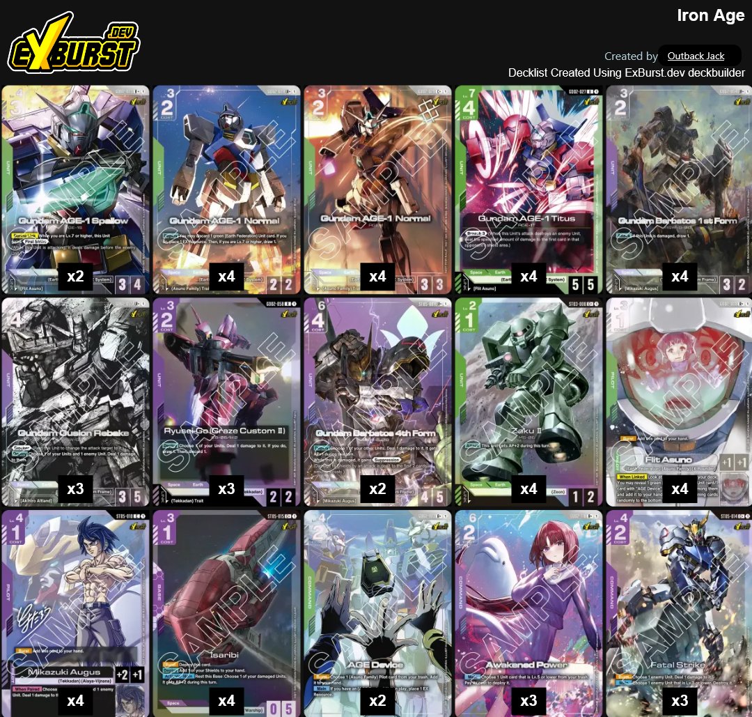 digifluxstudios's tweet photo. Really liked this idea!
Iron AGE
🟩🟪 Deck has been fun trying to find the flow with the combos, a bit tricky in the current environment!
#GundamCard #GundamCardGame #GCG