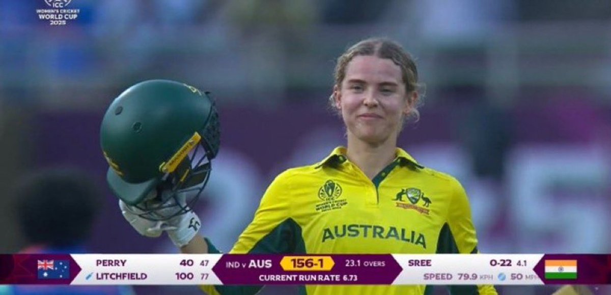 itzsecondself's tweet image. Phoebe Litchfield scores the fastest Women’s World Cup century in the knockouts.
#semifinal
#INDvsAUS
#WomensWorldCup2025