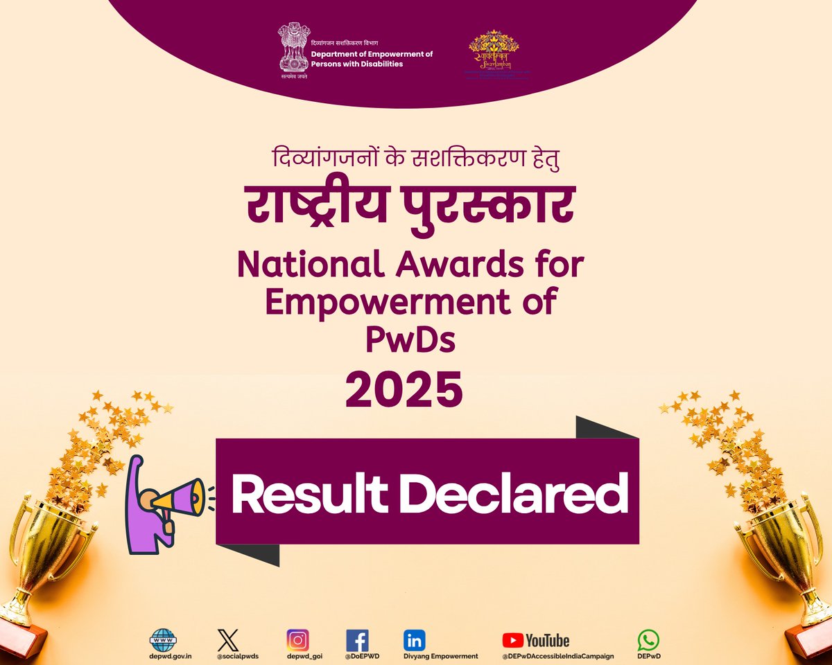 National Awards 2025 – Empowering Abilities, Celebrating Inclusion!

The National Awards 2025 for Empowerment of Persons with Disabilities winners have been announced!
Meet the inspiring individuals and organizations who are breaking barriers and leading the way towards an