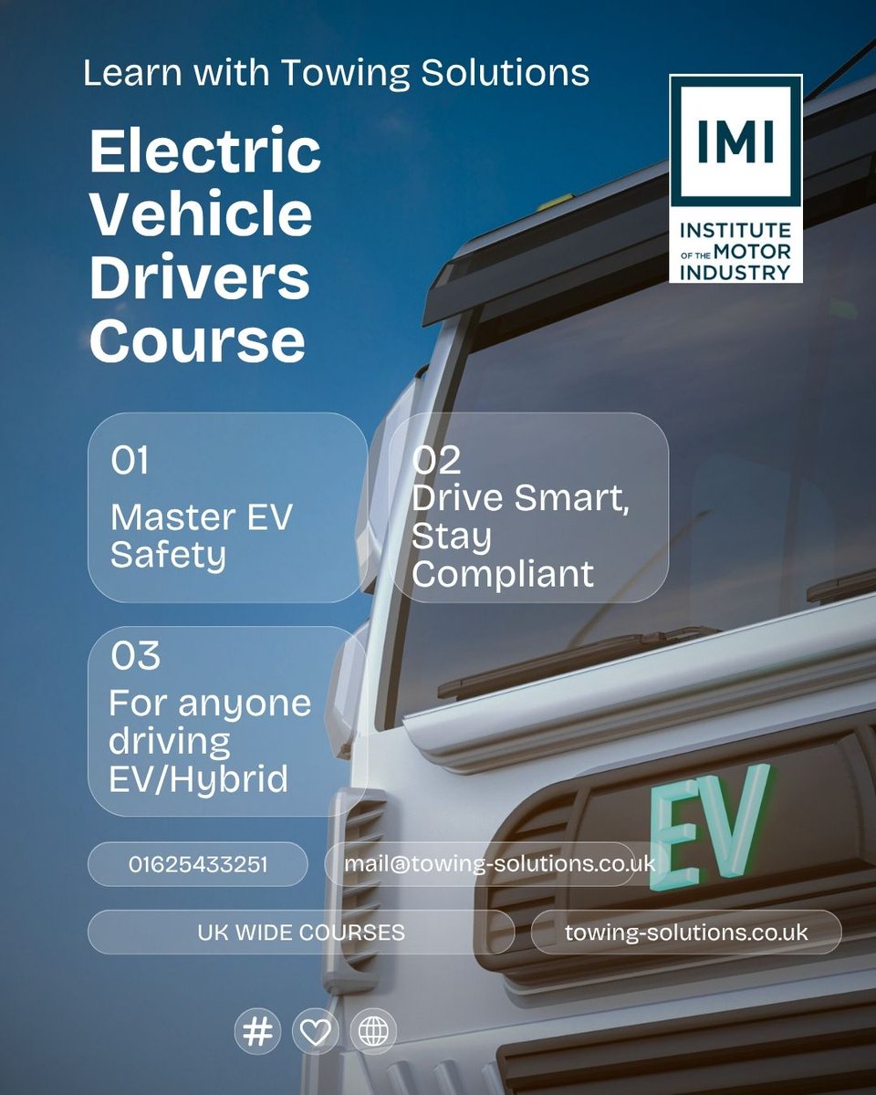 TowingSolutions's tweet image. Businesses using EVs – make safety part of your fleet plan.
Our IMI-accredited EV &amp;amp; Hybrid Driver Course gives drivers the skills to avoid workplace incidents.
#EVFleets #IMI #DriverSafety