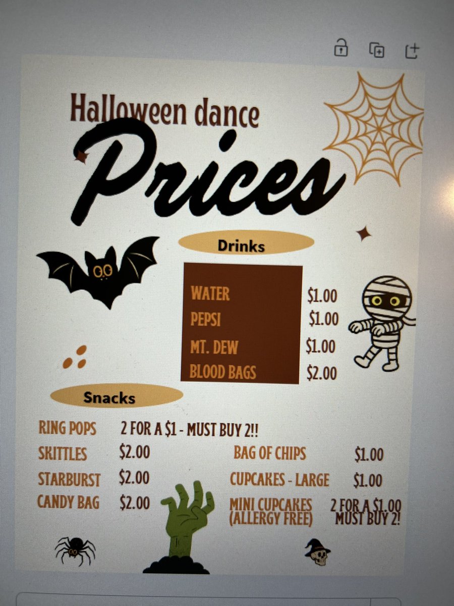 The Halloween Dance is TONIGHT. Here are some reminders from the 8th Grade Committee:
🎃Admission is $5.00
👻 Snacks and drinks are for sale 
🎃Their suggestion is $10 (but check out prices on the flier) 
👻 Grades 5-8 ONLY and must be a Pohatcong Student
🎃 Time 6:30-8:30PM