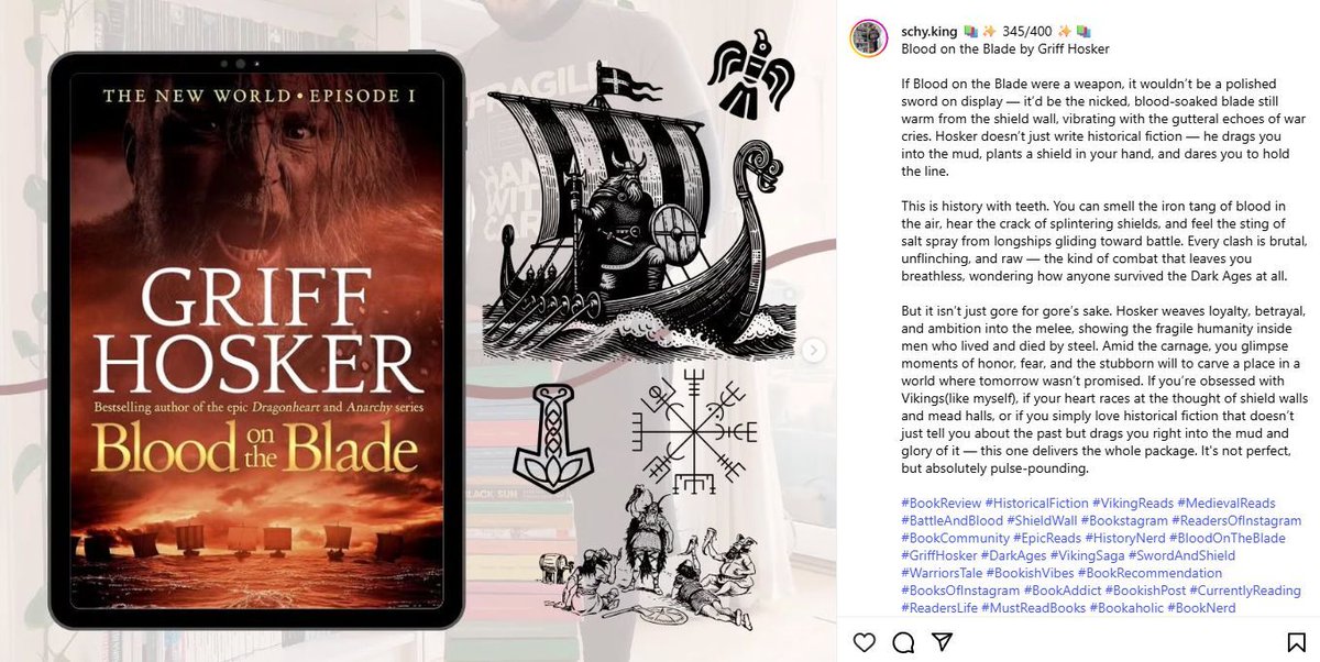 It's fantastic to see readers discovering older series...Matthew Burton (Instagram @ schy.king) recently reviewed Griff Hosker's Blood on the Blade, Book 1 in the New World series first published in 2018. Check out his thoughts below: 
#ReaderReview <a href="/HoskerGriff/">Griff Hosker</a> #Viking #HistFic