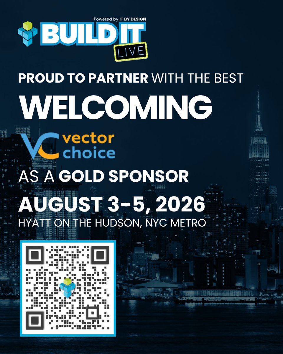 BuildIT_U's tweet image. Big news! Vector Choice joins as a Gold Sponsor for Build IT LIVE 2026! 

With nearly a year to go, they’re already shaping the future of the MSP ecosystem.

Join 550+ leaders and 70+ influencers redefining growth. Partner with us: hubs.ly/Q03QPK1L0

#BuildITLIVE2026